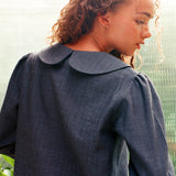 Claudine Wool Blend Shirt in Navy Pinstripe