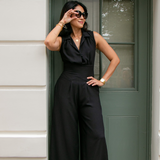 Jumpsuit in black soft crepe sleeveless
