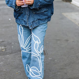 High Waisted Organic & Recycled Floral Trim Blue Jeans