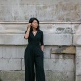 Jumpsuit in black soft crepe
