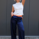 Navy Silk Trousers