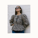 Bethany Tie Front Blouse In Cotton Leopard