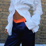 Navy Silk Trousers