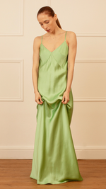 Audrey Maxi Bias Cut Silk Slip Dress in Green