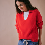 Cowrie Merino Wool Polo Jumper in Red