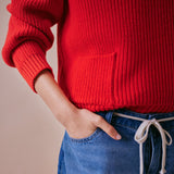 Cowrie Merino Wool Polo Jumper in Red