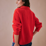 Cowrie Merino Wool Polo Jumper in Red