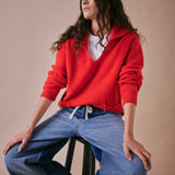 Cowrie Merino Wool Polo Jumper in Red