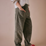 Green Cord Barrel Leg Trouser