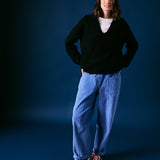 Blue Cord Barrel Leg Trouser