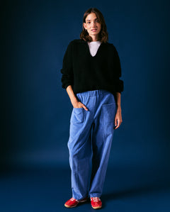 Blue Cord Barrel Leg Trouser