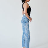 Women's High Waist Blue Jeans | Laser Print | Sustainable | Fanfare