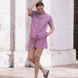 Frances Cuban Shirt in Berry Red Stripe Cotton