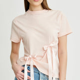 Women's Blush T-Shirt With Bows | Blossom Bow Top | Fanfare