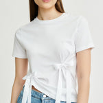 Women's White T-Shirt With Bows | Blossom Bow Top | Fanfare