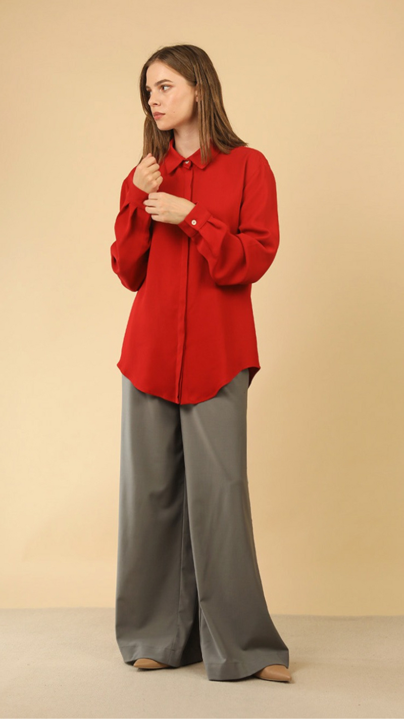 Tabby Essential Shirt in Cherry Red by Lora Gene