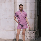 Bessie A-Line Short in Berry Red Stripe Cotton