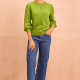 Alpaca Blend Puff Sleeve Cardigan in Green