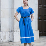 Mexican Crochet Kaftan Dress in Ocean Blue and White