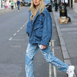 High Waisted Organic & Recycled Floral Trim Blue Jeans