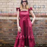 Burgundy Linen Matilda Dress