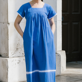 Mexican Crochet Kaftan Dress in Ocean Blue and White