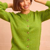 Alpaca Blend Puff Sleeve Cardigan in Green