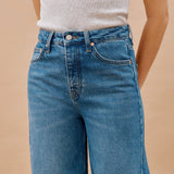 Full Length Wide Leg Jeans with Zip Fly in Indigo