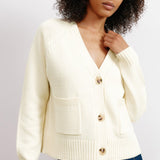 Cream Wool Blend V Neck Cardigan