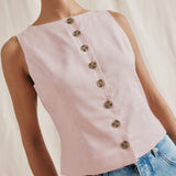 Linen Blend Button Through Top