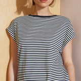 Navy Stripe Roll Back T Shirt