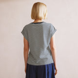 Navy Stripe Roll Back T Shirt