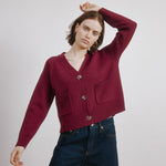 Dark Red V Neck Cardigan by Albaray