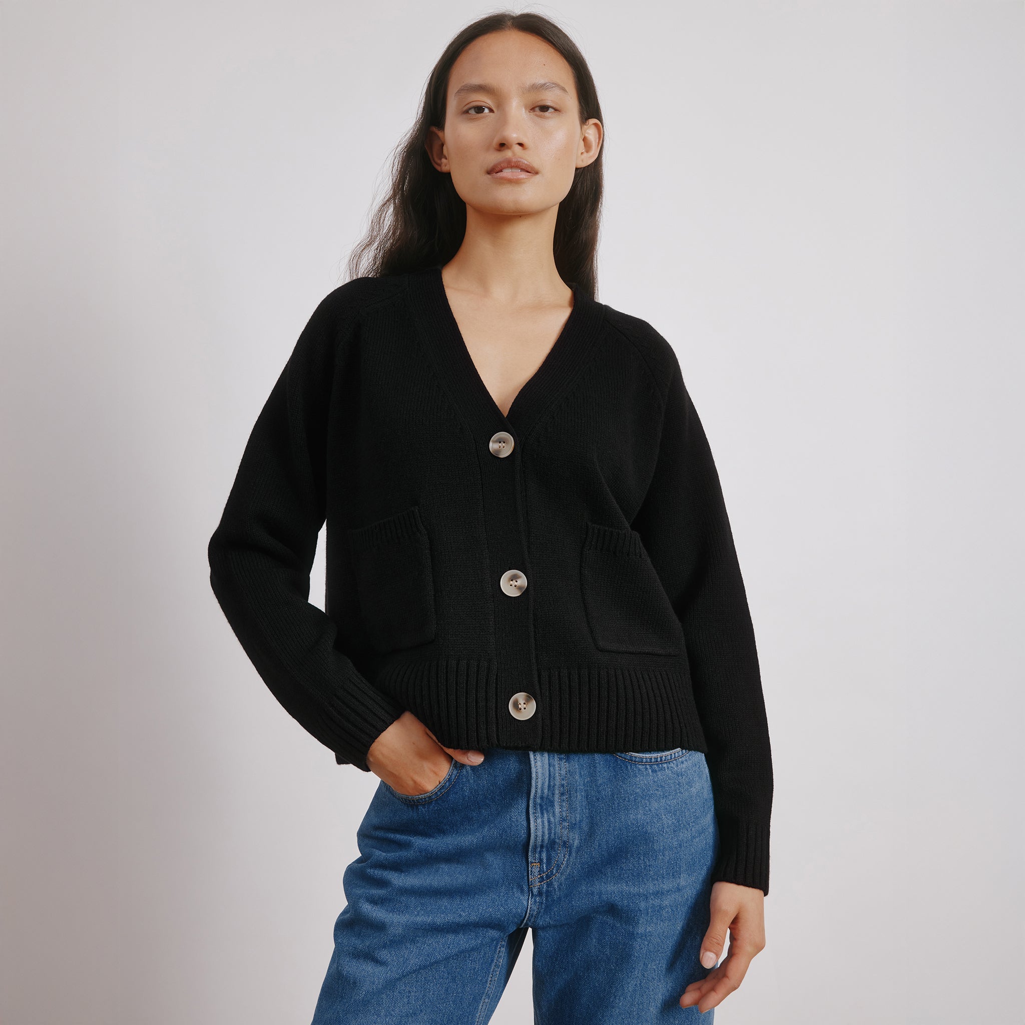 Black V Neck Cardigan by Albaray