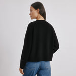 Relaxed fit black cardigan in wool blend knit with v neck design