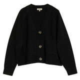 Black knit v neck cardi offering a relaxed silhouette and cosy feel