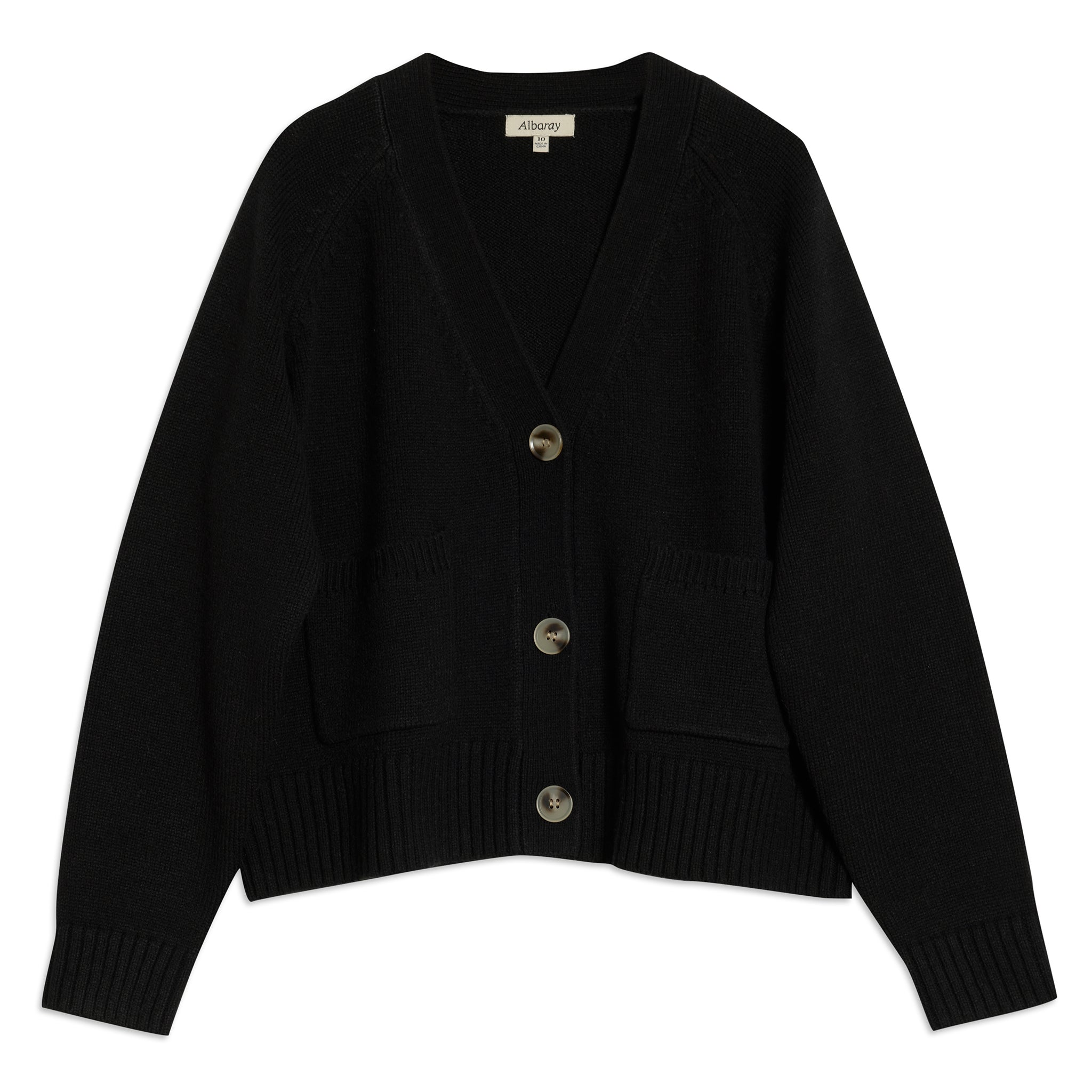 Black knit v neck cardi offering a relaxed silhouette and cosy feel