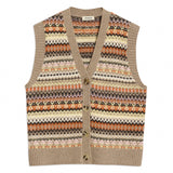 Wool blend fair isle tank featuring classic patterned knit in neutral shades