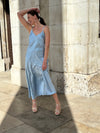 Audrey Maxi Bias Cut Silk Slip Dress in Opal