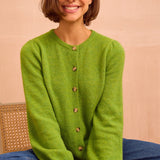 Alpaca Blend Puff Sleeve Cardigan in Green