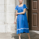 Mexican Crochet Kaftan Dress in Ocean Blue and White