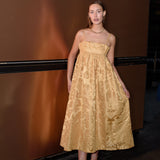 Lyra Gold Jacquard Dress