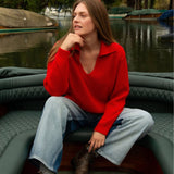 Cowrie Merino Wool Polo Jumper in Red