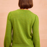 Alpaca Blend Puff Sleeve Cardigan in Green