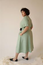 Aja's Linen Dress with Belt in Mint Green/Black by Lora Gene