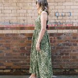 The Aletta Dress in Green Spot Linen