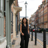 Jumpsuit in black soft crepe sleeveless