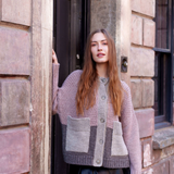 Betty Patchwork Cardigan in Heather Pink and Oatmeal