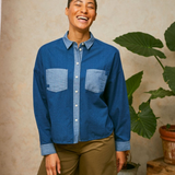Lela Patchwork Boxy Shirt in Japanese Denim