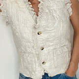 Millie Cotton Quilted Waistcoat in Silver Stripe